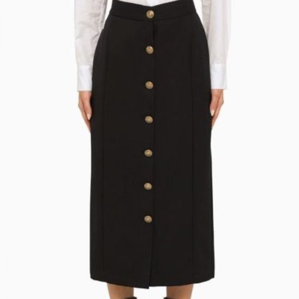 Sandro Black Midi Skirt with Gold Buttons